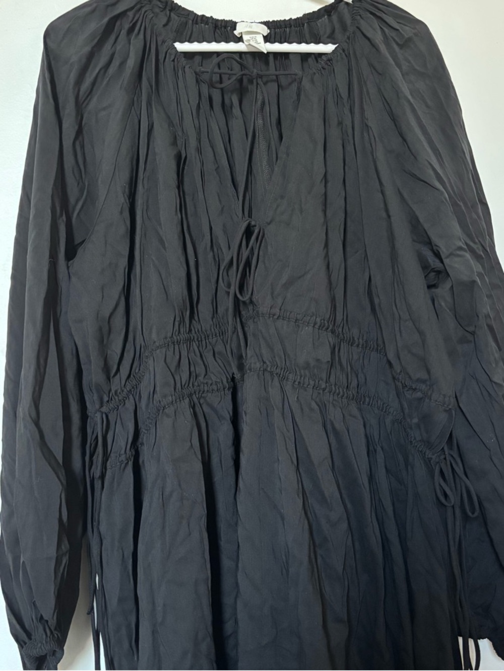 H&M Black Peasant-Style Long Sleeve Tunic Dress